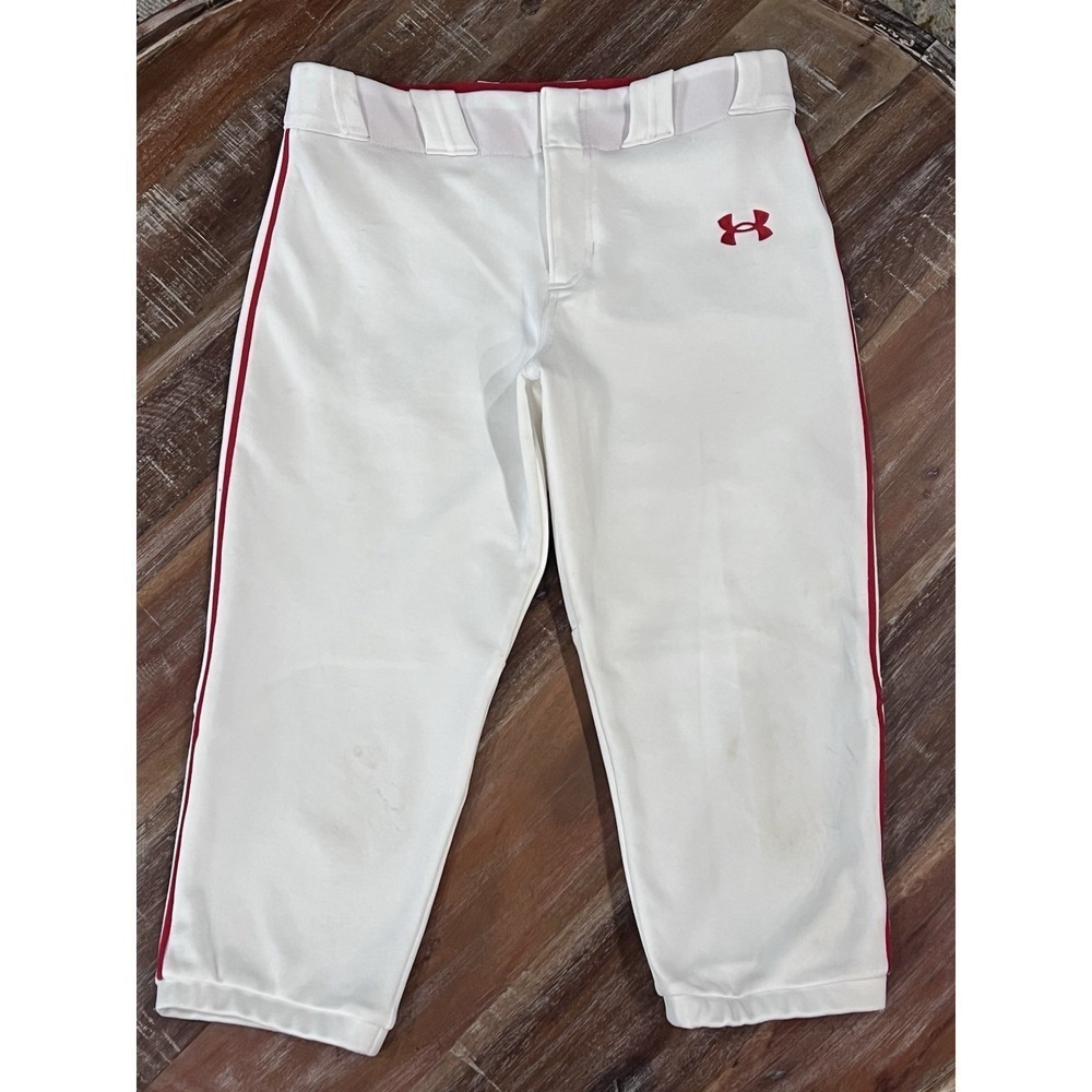 Under Armour UA Utility Pro Piped Boy's Knicker Baseball Pants White Red YL